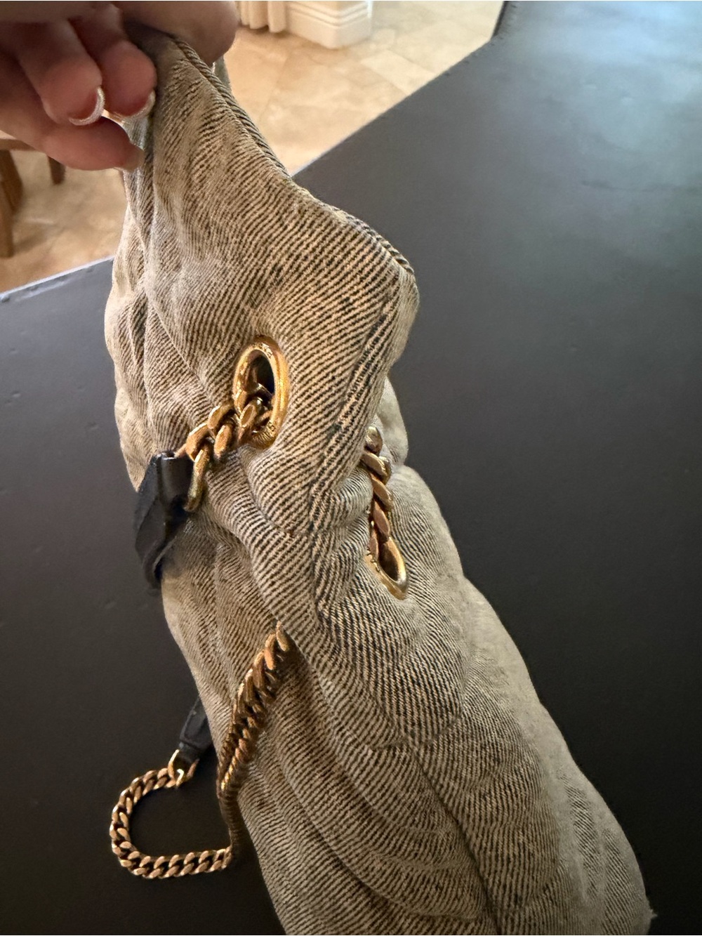 Saint Laurent Quilted Denim Shoulder Bag with Gold YSL Hardware - Picture 8 of 10
